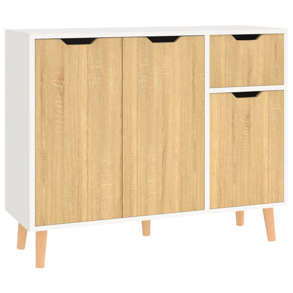 White and Sonoma Oak Sideboard 90x30x72 cm Engineered Wood