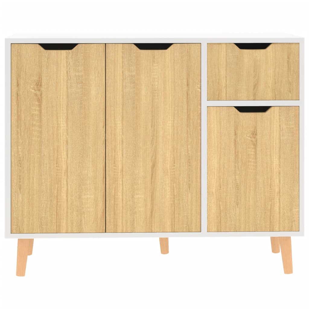 White and Sonoma Oak Sideboard 90x30x72 cm Engineered Wood