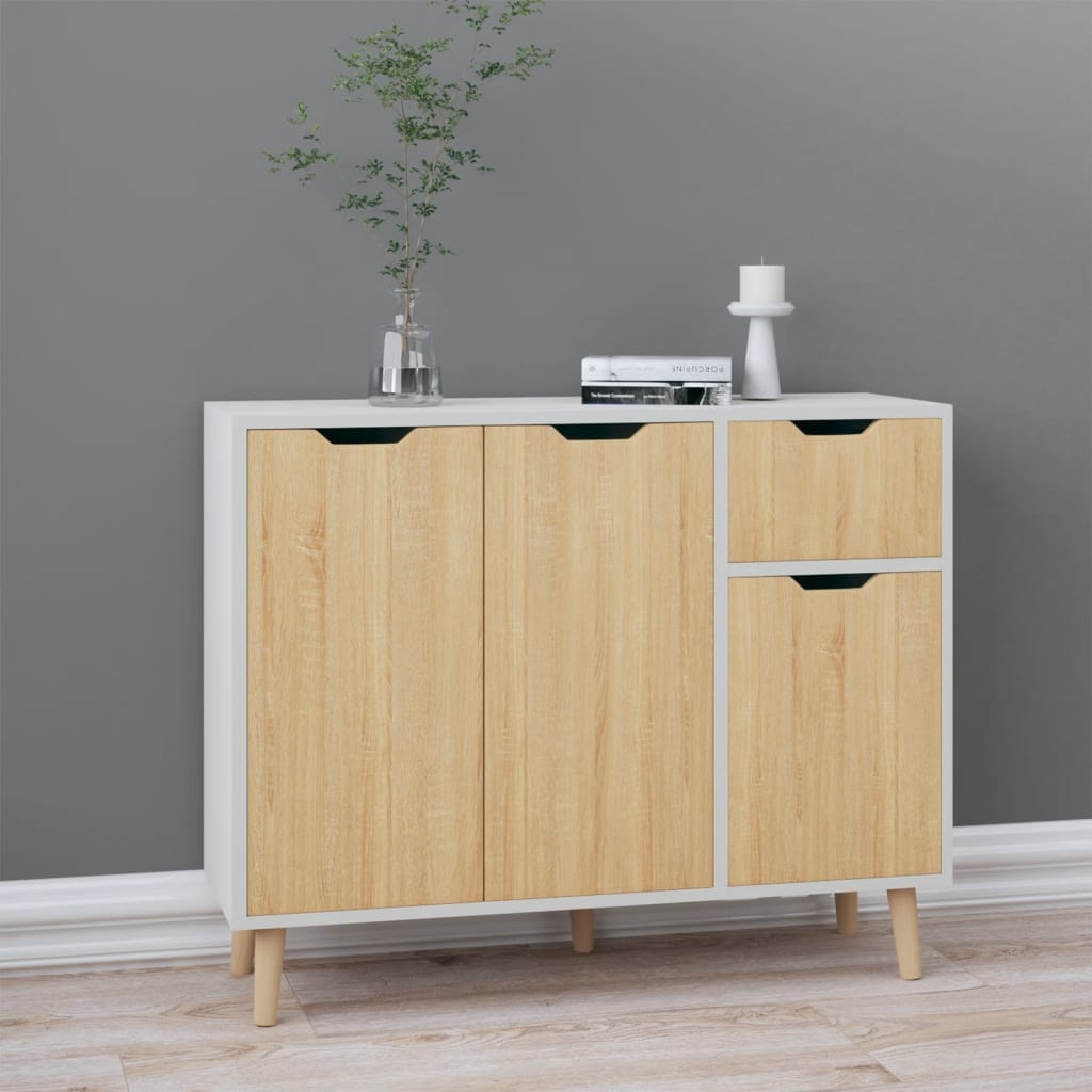 White and Sonoma Oak Sideboard 90x30x72 cm Engineered Wood