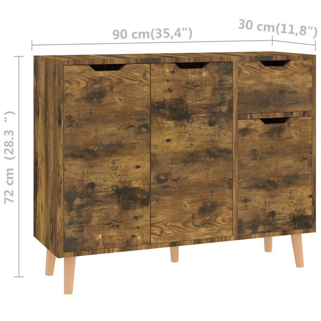 Buffet chêne fumé 90x30x72 cm bois d'ingénierie