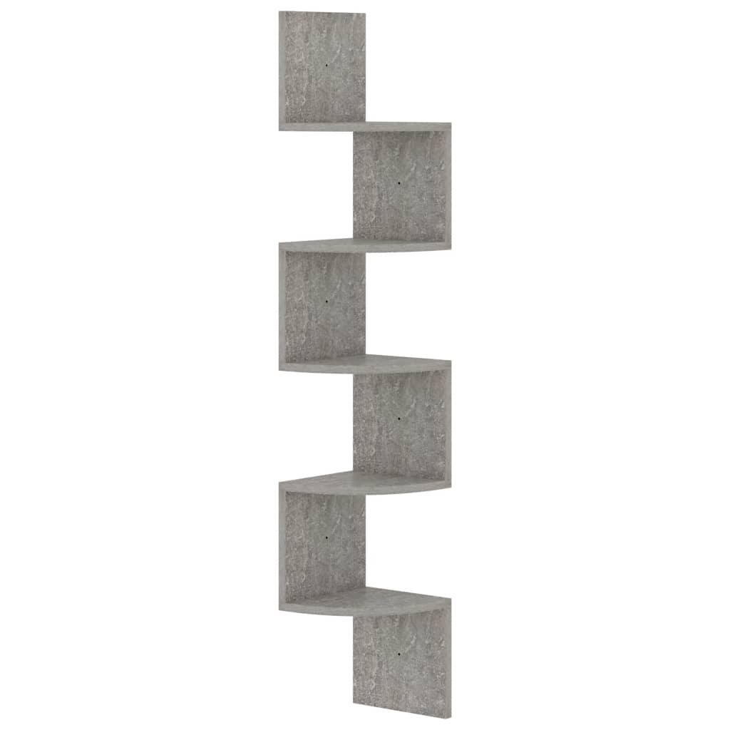 Étagère d'angle murale gris béton 19x19x123cm bois d'ingénierie