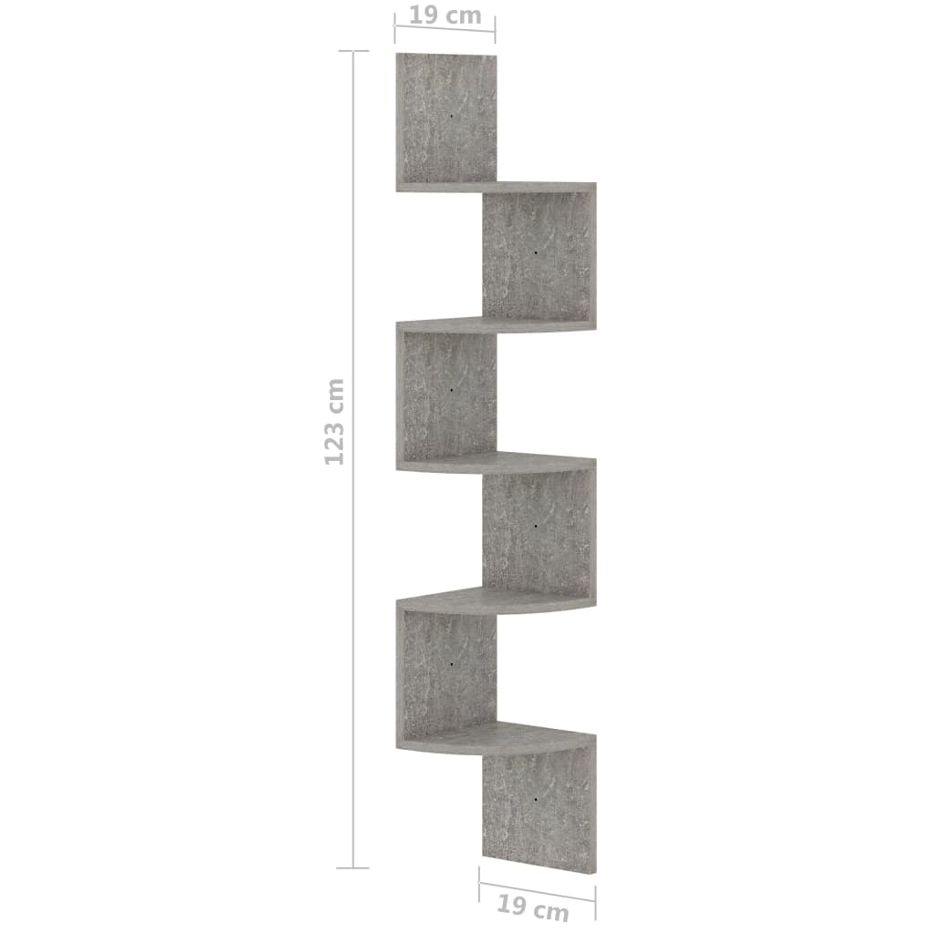 Étagère d'angle murale gris béton 19x19x123cm bois d'ingénierie