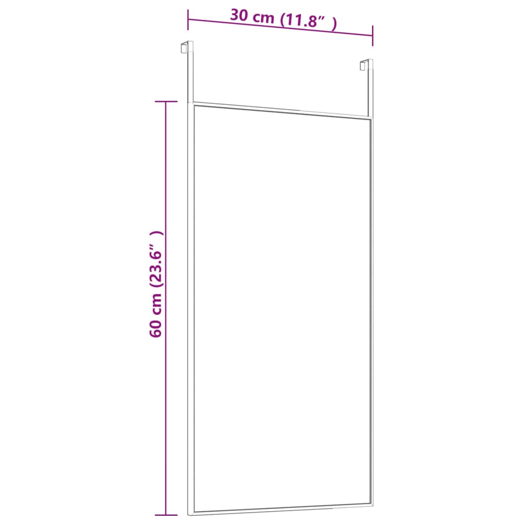 Schwarzer Türspiegel 30x60 cm Glas und Aluminium