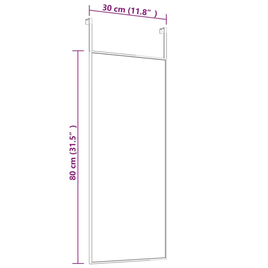 Schwarzer Türspiegel 30x80 cm Glas und Aluminium