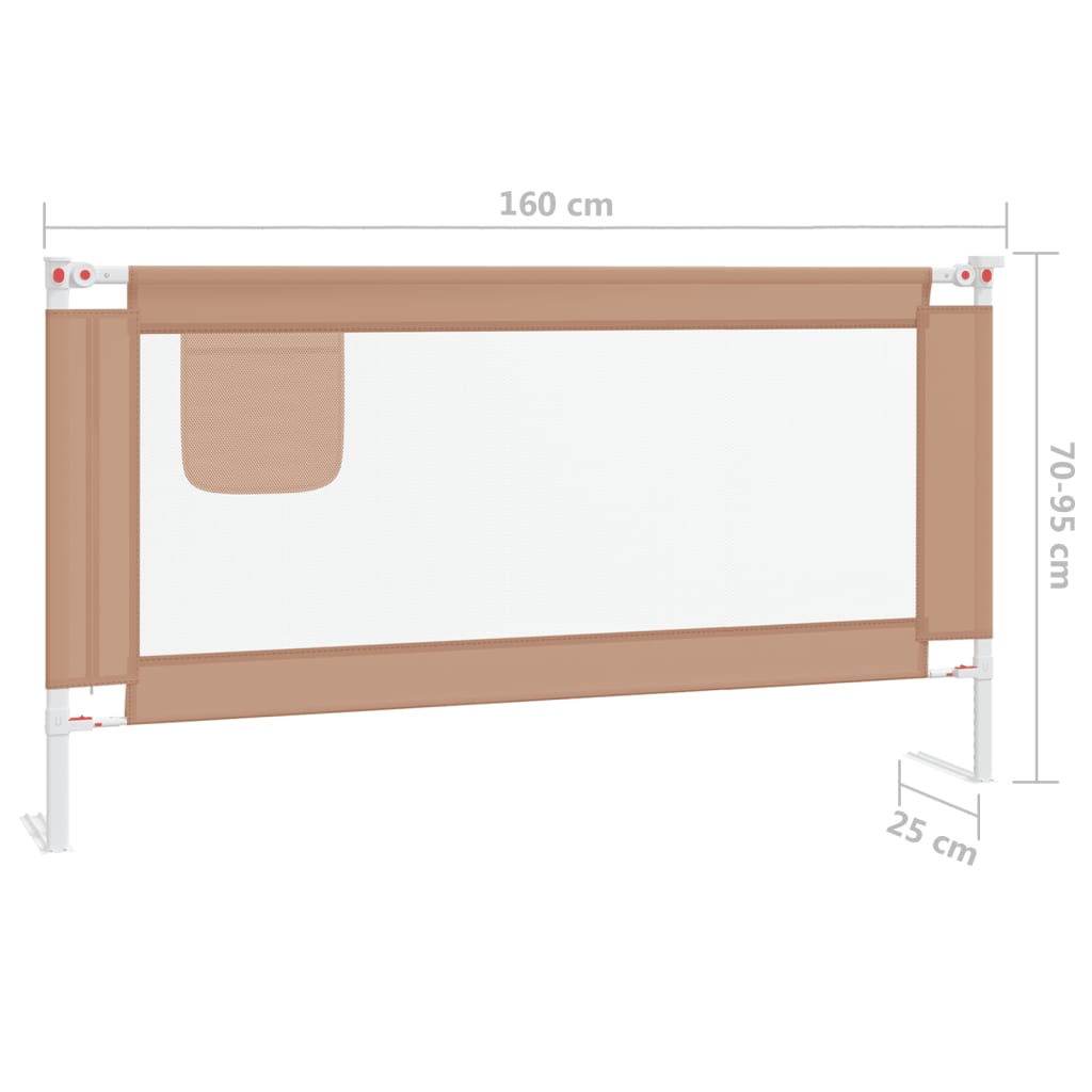 Taupe Child Bed Safety Barrier 160x25 cm Fabric