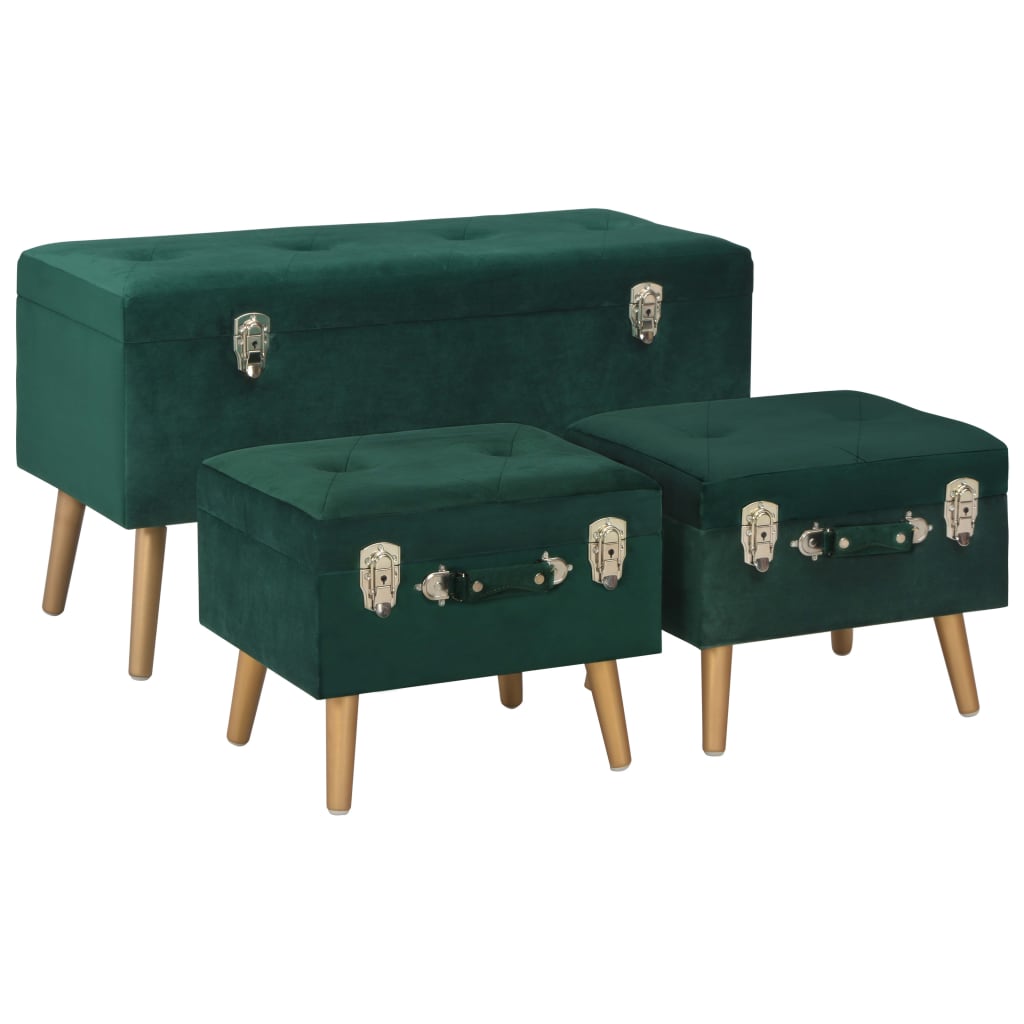 Tabourets de rangement lot de 3 Vert Velours