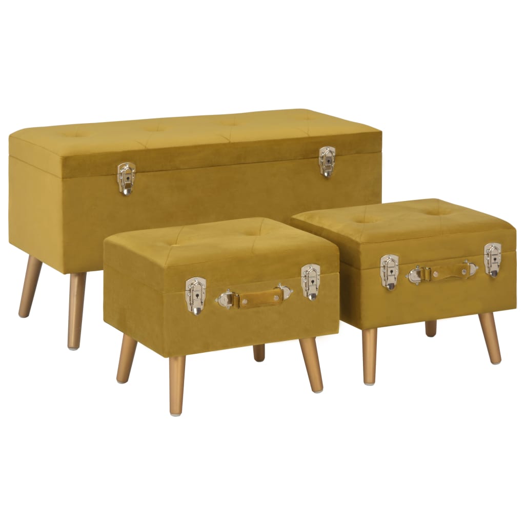 Tabourets de rangement lot de 3 Jaune moutarde Velours