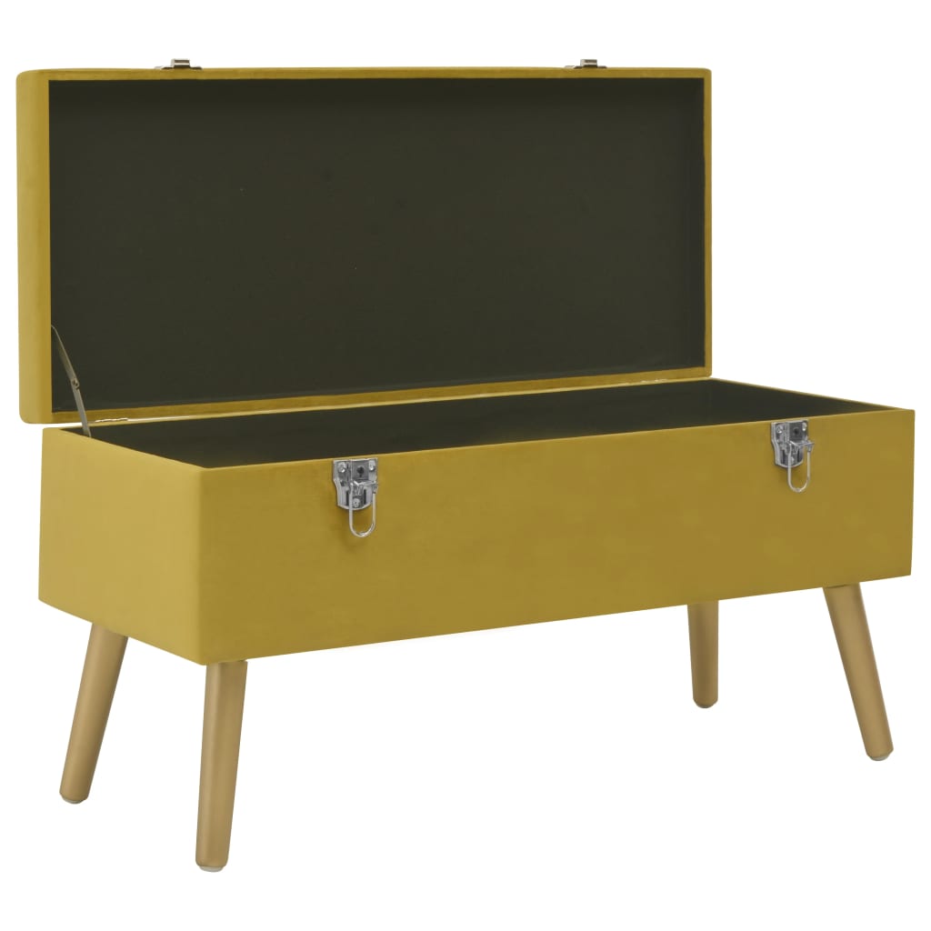 Banc avec compartiment de rangement 80cm Jaune moutarde Velours