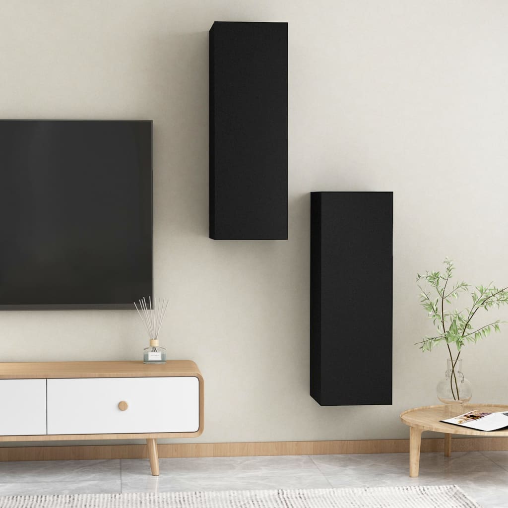 Meubles TV 2 pcs Noir 30,5x30x90 cm Bois d’ingénierie