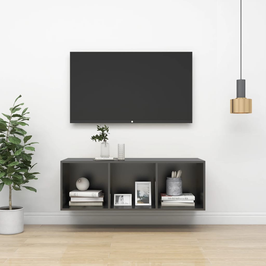 Meuble TV mural Gris 37x37x107 cm Bois d’ingénierie