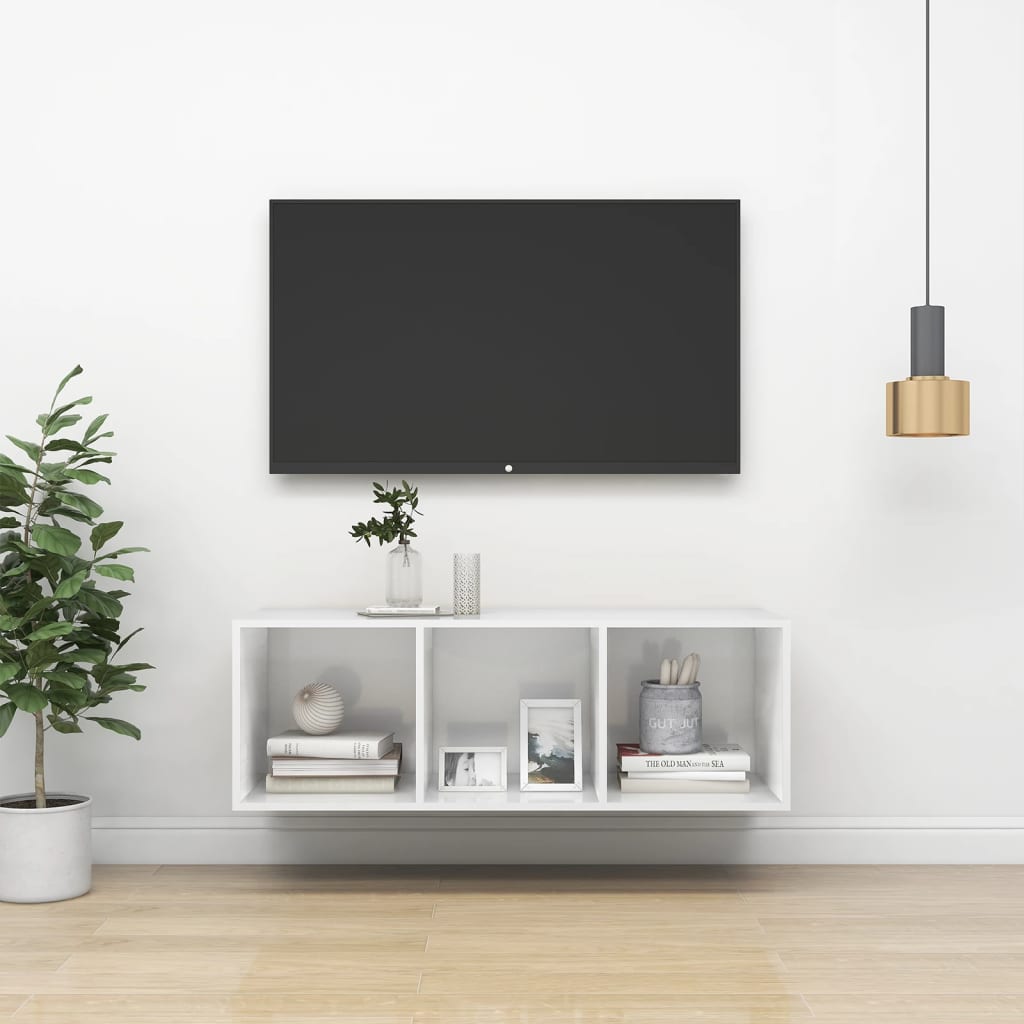 Meuble TV mural Blanc brillant 37x37x107 cm Bois d’ingénierie