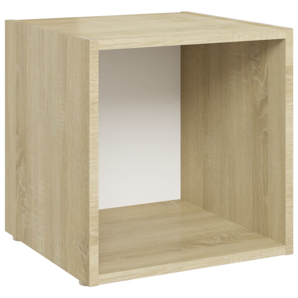 Meuble TV blanc et chêne sonoma 37x35x37 cm bois d’ingénierie