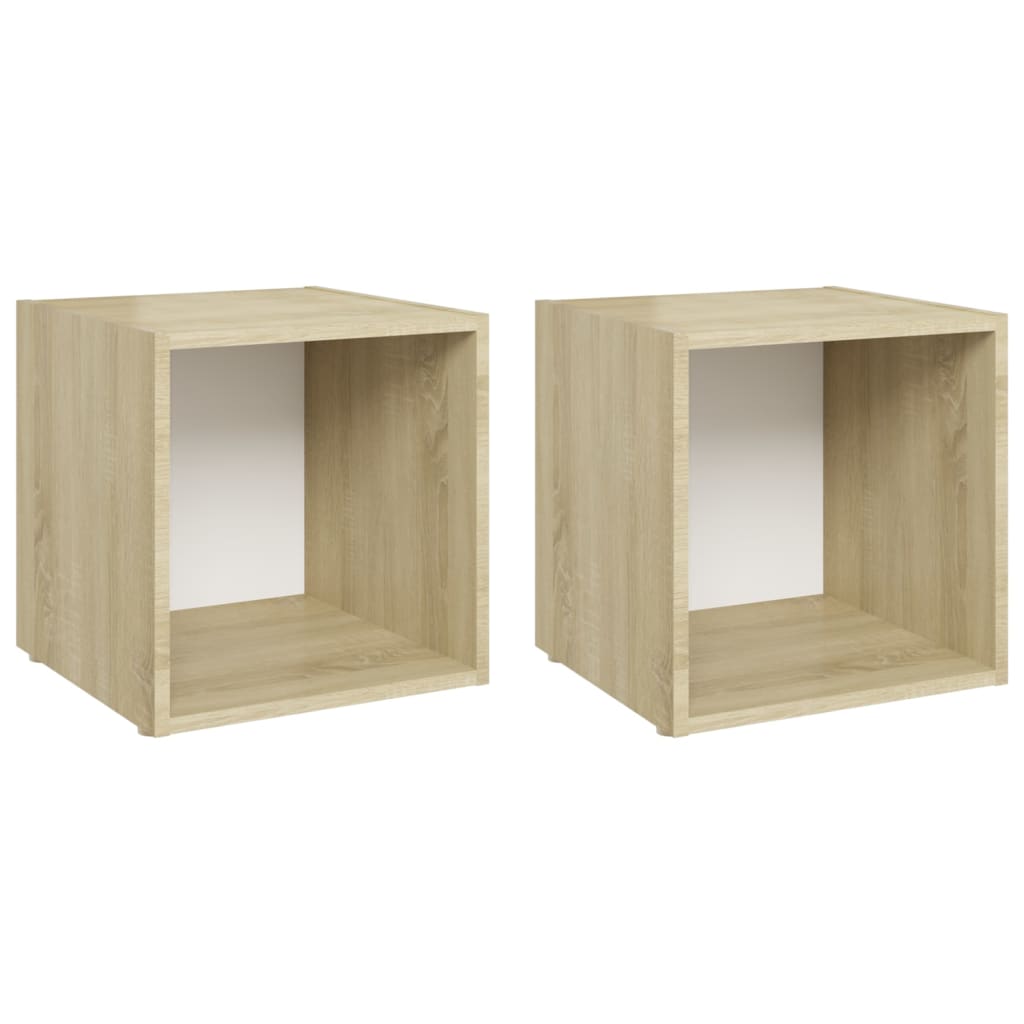 Meubles TV 2 pcs blanc et chêne sonoma bois d’ingénierie