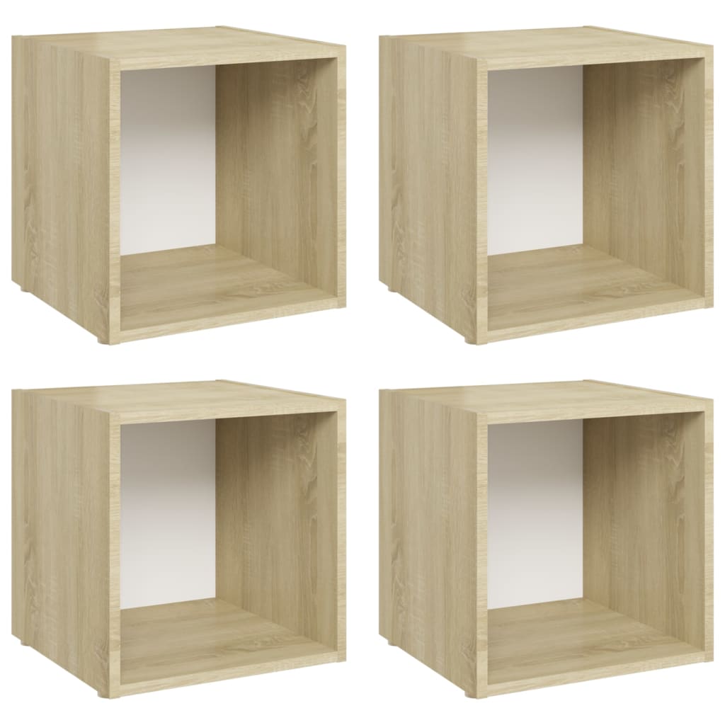 Meubles TV 4 pcs blanc et chêne sonoma bois d’ingénierie