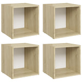 Meubles TV 4 pcs blanc et chêne sonoma bois d’ingénierie