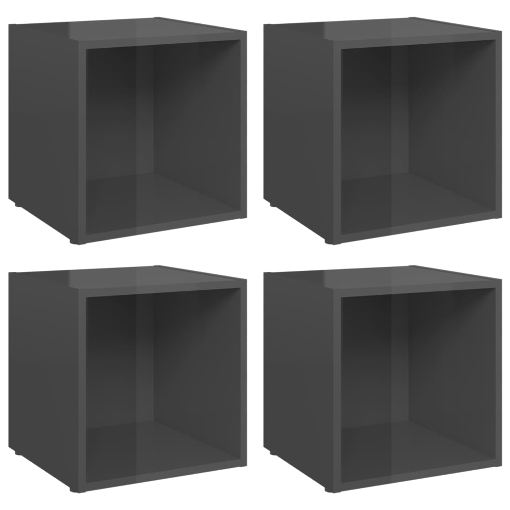 TV cabinet 4 pcs high gloss grey 37x35x37 cm engineered wood