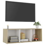 Meuble TV blanc et chêne sonoma 107x35x37 cm bois d’ingénierie