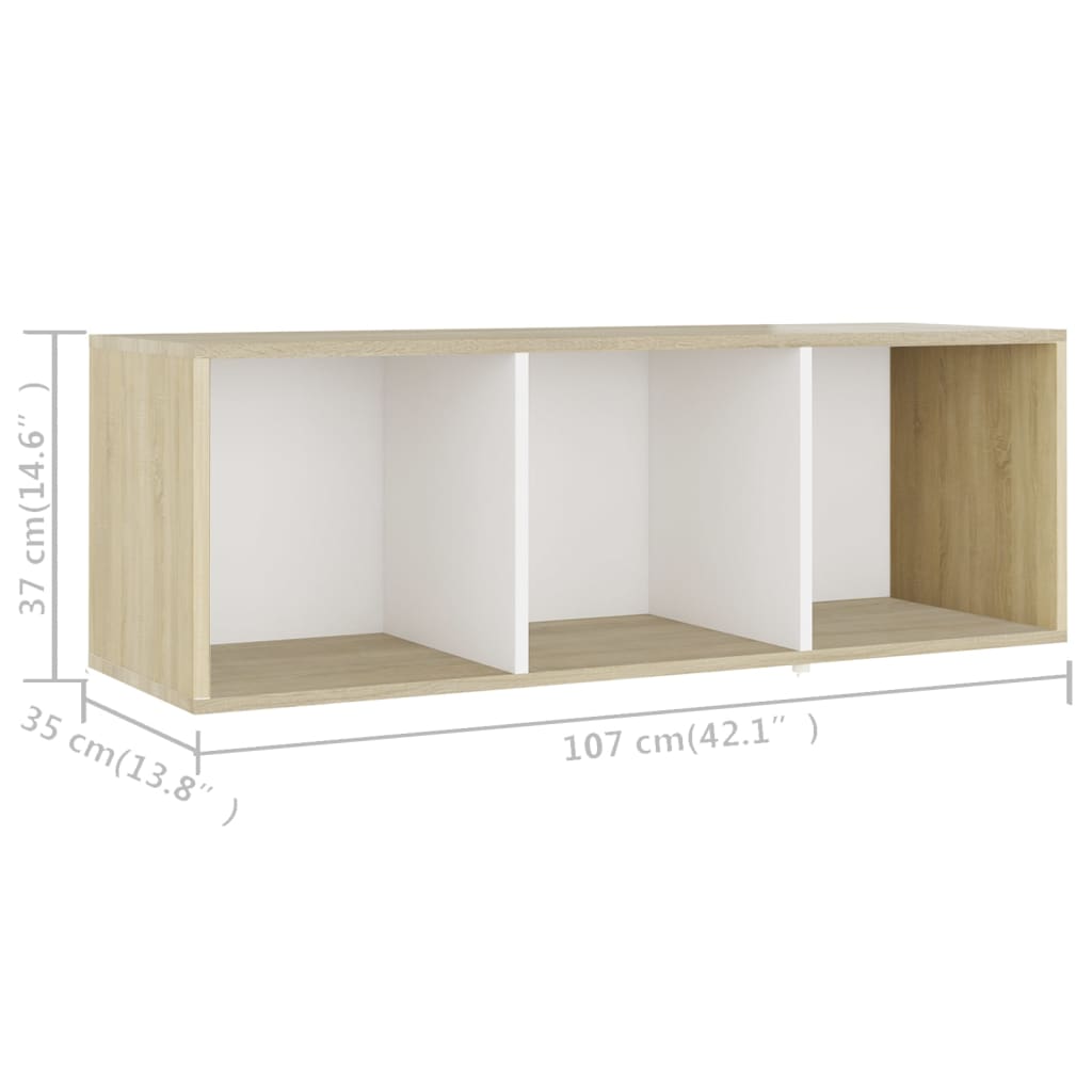 Meuble TV blanc et chêne sonoma 107x35x37 cm bois d’ingénierie