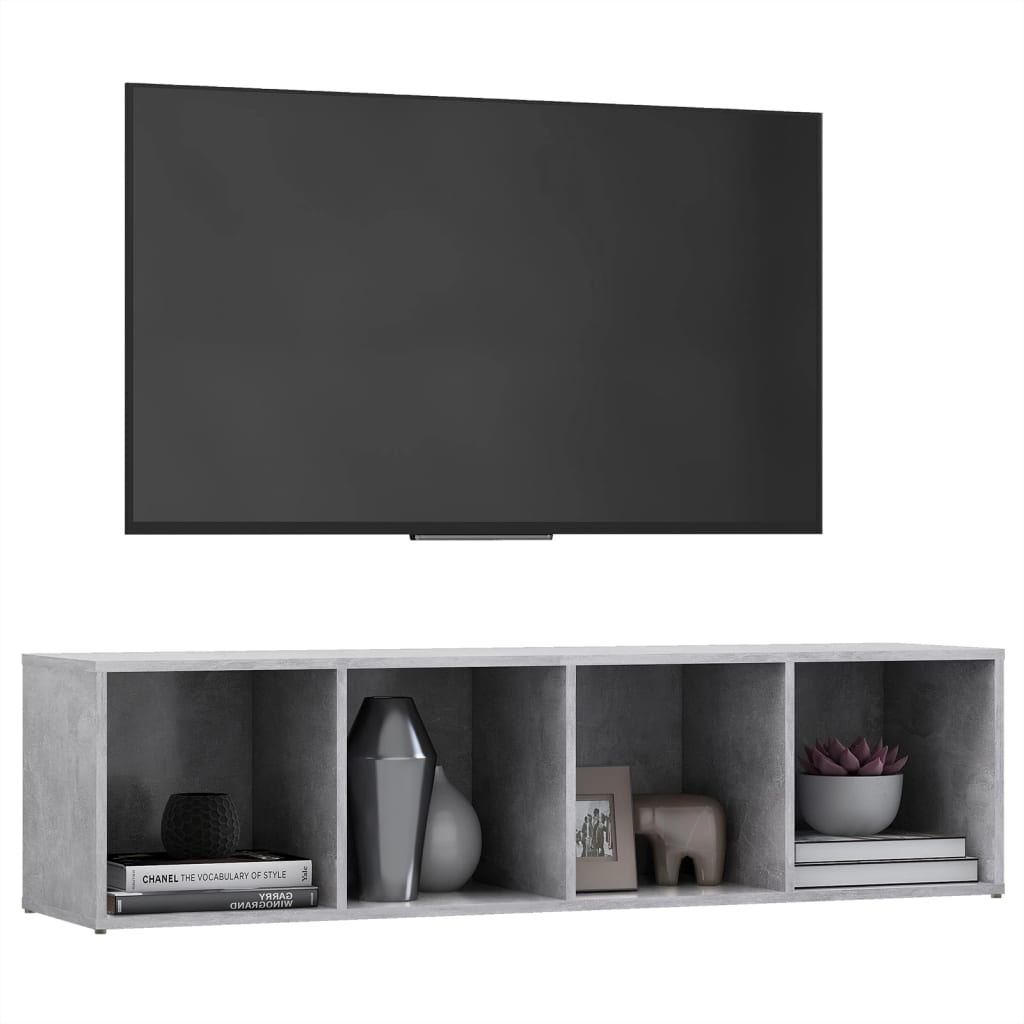 Meuble TV gris béton 142,5x35x36,5 cm bois d’ingénierie