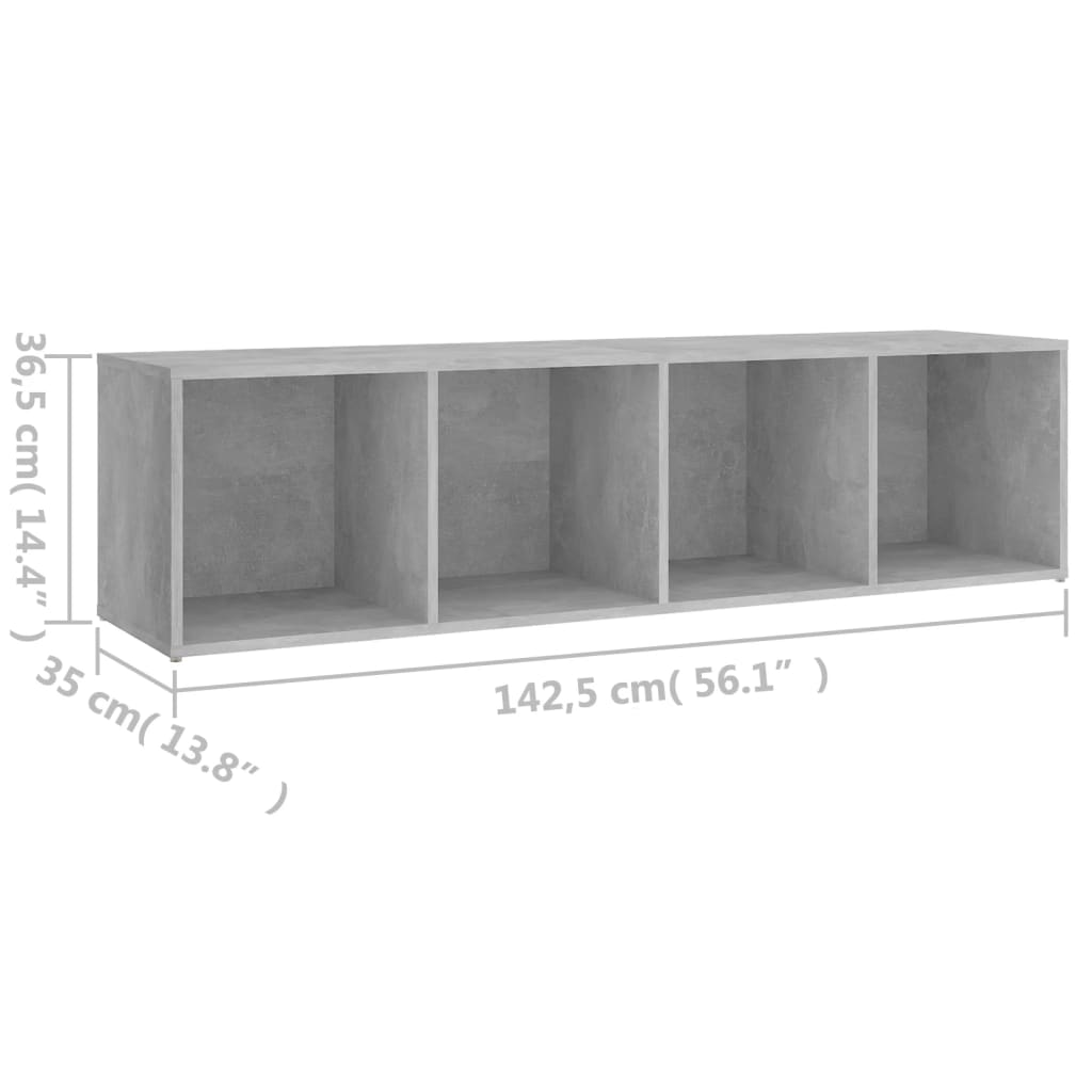 Meuble TV gris béton 142,5x35x36,5 cm bois d’ingénierie