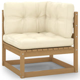 Garden corner sofa with cream cushions Solid pine wood