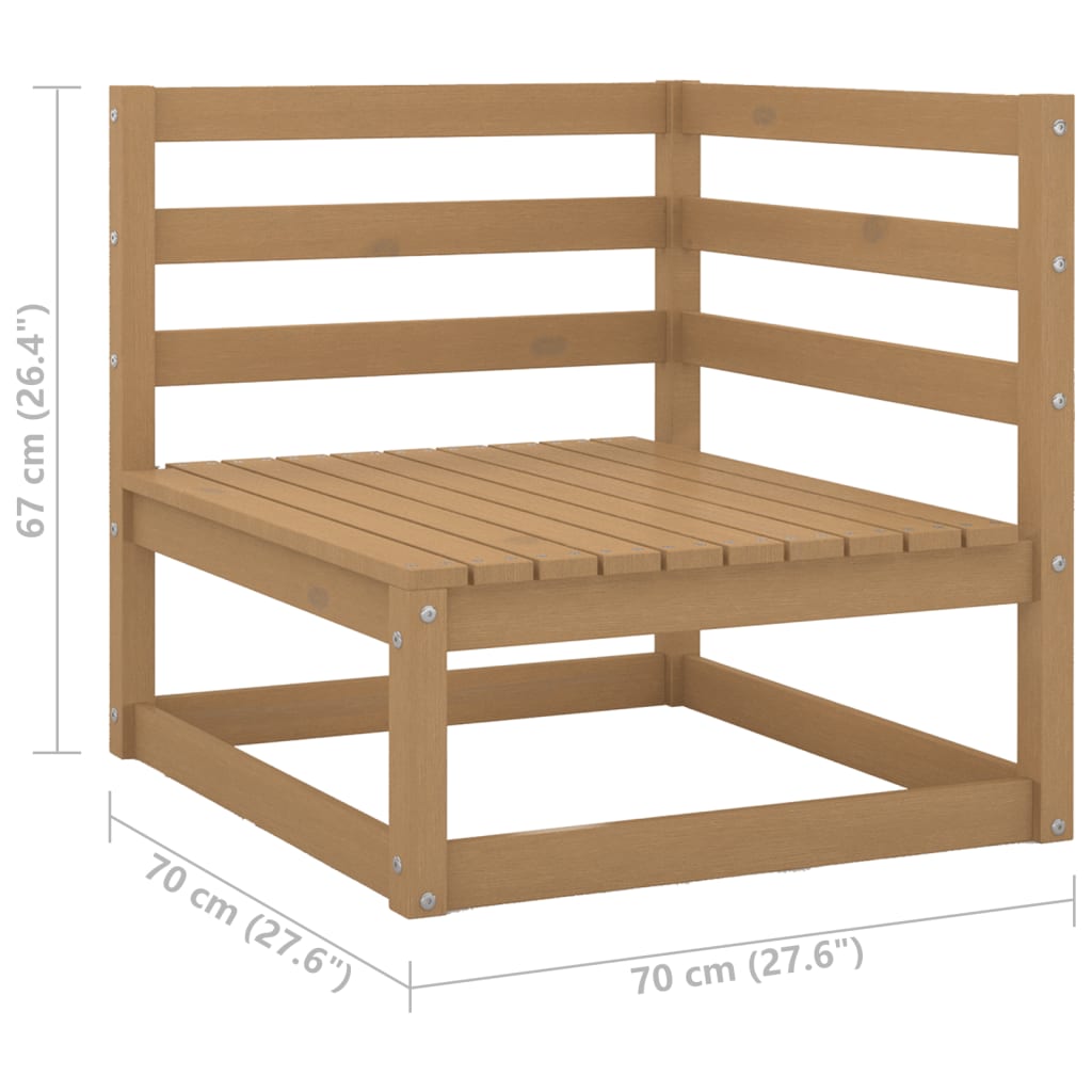 Garten-Ecksofa mit cremefarbenen Kissen. Massives Kiefernholz