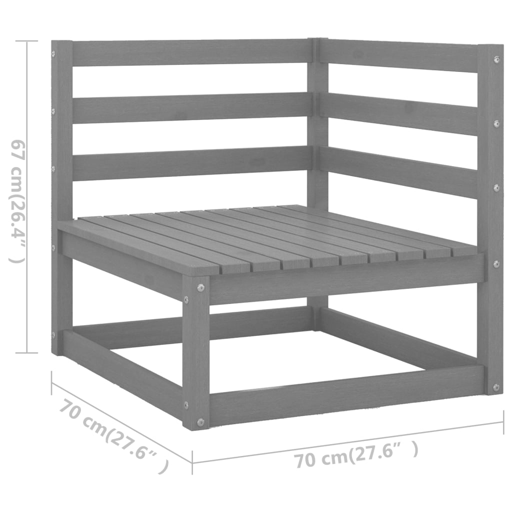 2-Sitzer-Gartensofa mit grauen Kissen. Massives Kiefernholz