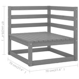 2-Sitzer-Gartensofa mit grauen Kissen. Massives Kiefernholz