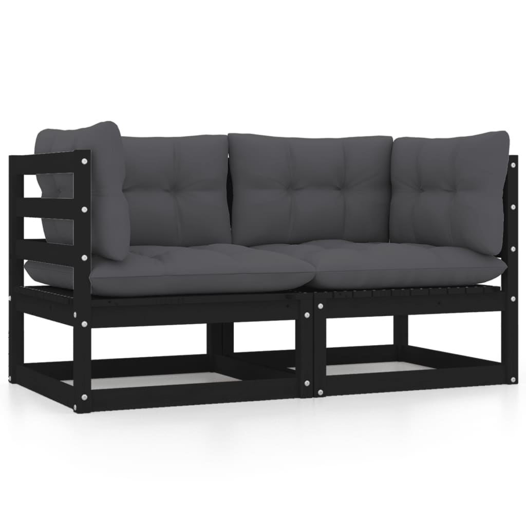 2-Sitzer-Gartensofa mit Kissen Schwarz Massives Kiefernholz