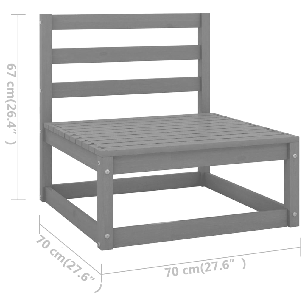 Canapés centraux de jardin coussins2pcs Gris Bois de pin massif