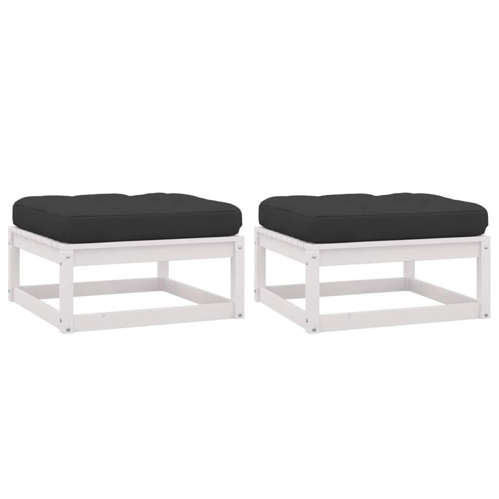 Repose-pieds de jardin avec coussins lot de 2 Blanc Bois de pin