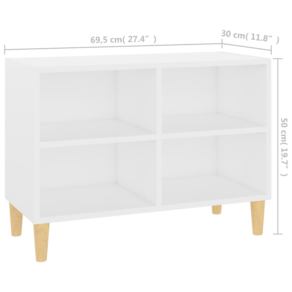 Meuble TV avec pieds en bois massif Blanc 69,5x30x50 cm