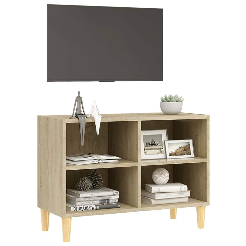 TV cabinet with solid wood legs Sonoma oak 69.5x30x50 cm