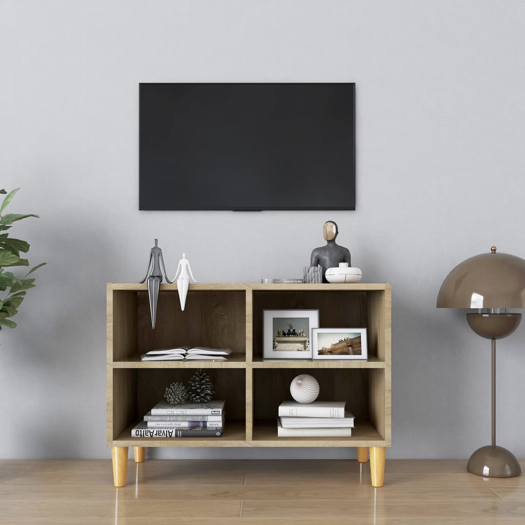 TV cabinet with solid wood legs Sonoma oak 69.5x30x50 cm