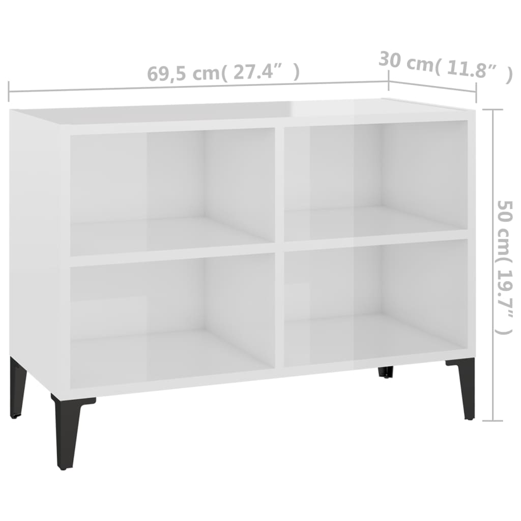 TV cabinet with metal legs Glossy white 69.5x30x50 cm