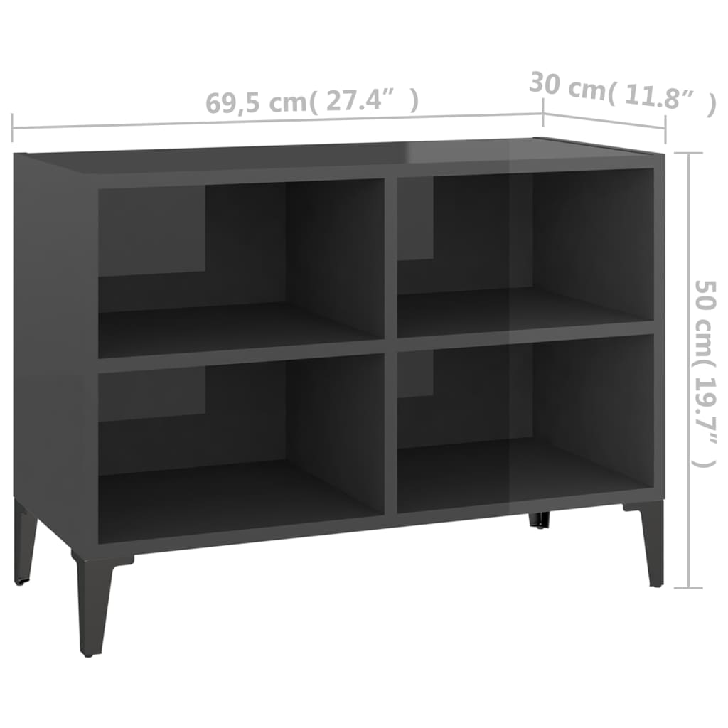 Meuble TV avec pieds en métal Gris brillant 69,5x30x50 cm