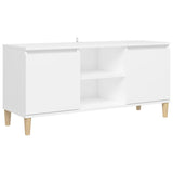 Meuble TV avec pieds en bois massif Blanc 103,5x35x50 cm