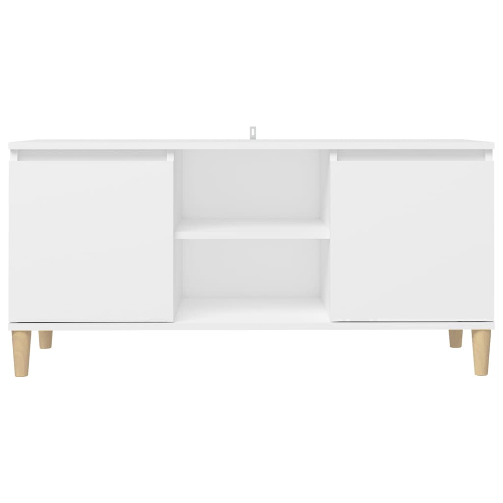 Meuble TV avec pieds en bois massif Blanc 103,5x35x50 cm