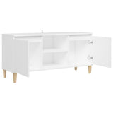 Meuble TV avec pieds en bois massif Blanc 103,5x35x50 cm