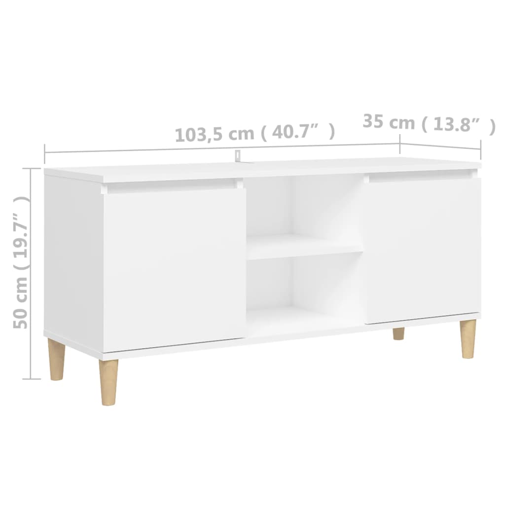 TV cabinet with solid wood legs White 103.5x35x50 cm