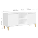 Meuble TV avec pieds en bois massif Blanc 103,5x35x50 cm