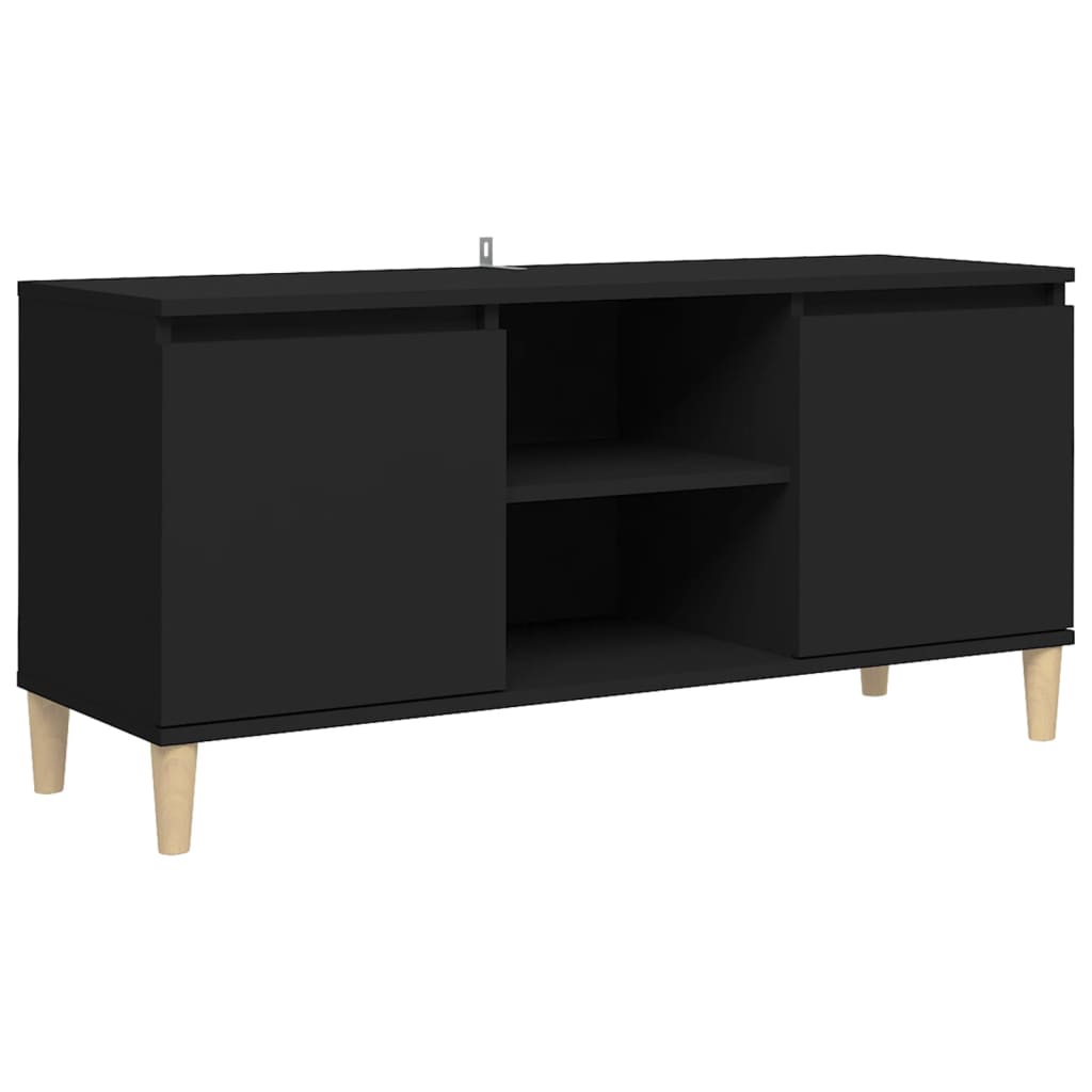 Meuble TV avec pieds en bois massif Noir 103,5x35x50 cm