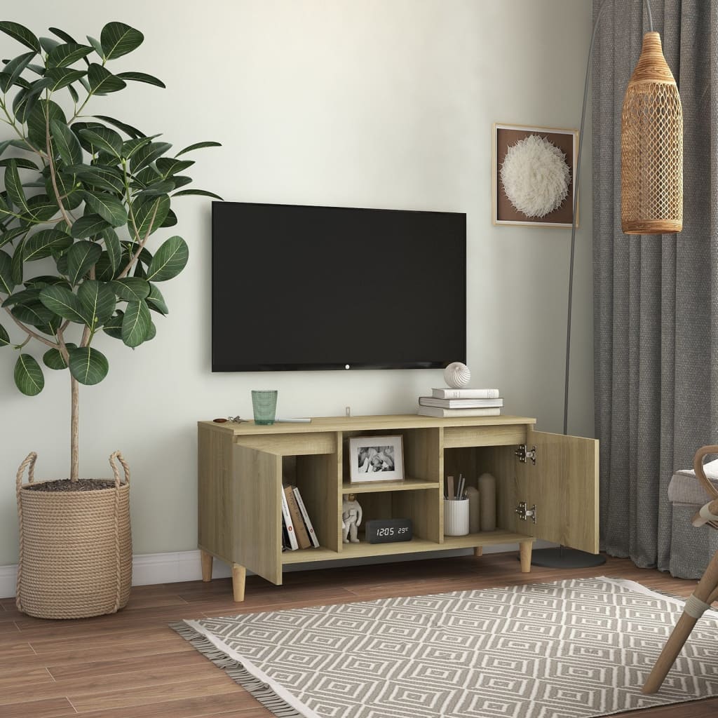 TV cabinet with solid wood legs Sonoma oak 103.5x35x50 cm