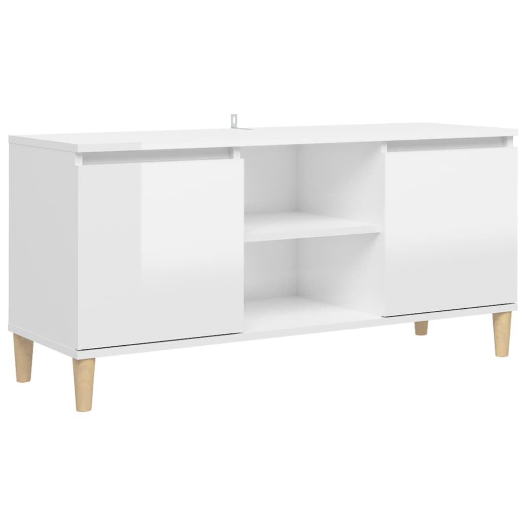 Meuble TV avec pieds en bois Blanc brillant 103,5x35x50 cm