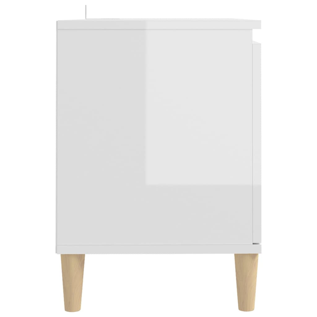 Meuble TV avec pieds en bois Blanc brillant 103,5x35x50 cm