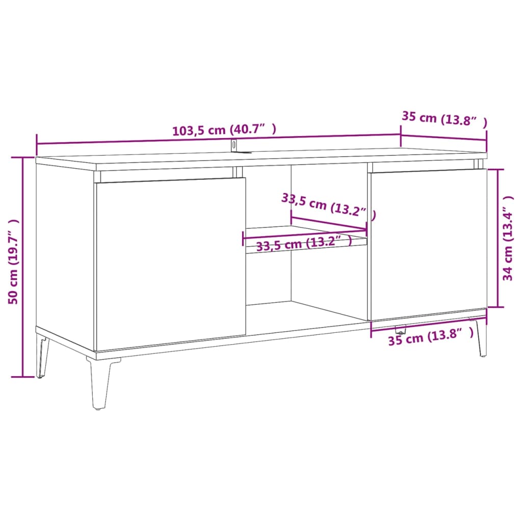 Meuble TV avec pieds en métal Chêne sonoma 103,5x35x50 cm