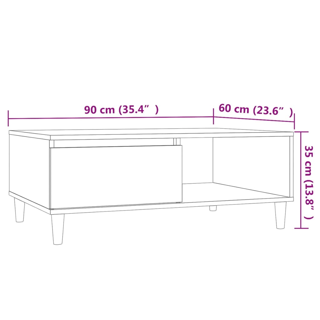 Table basse gris béton 90x60x35 cm bois d'ingénierie