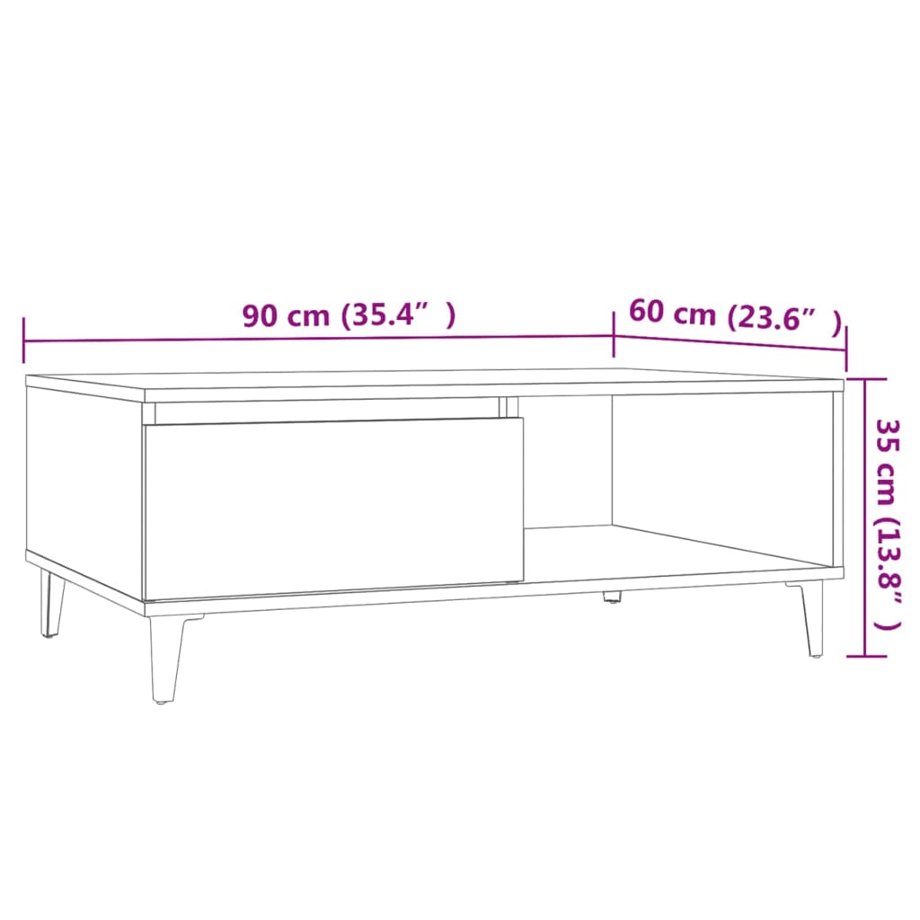 Table basse chêne sonoma 90x60x35 cm bois d'ingénierie