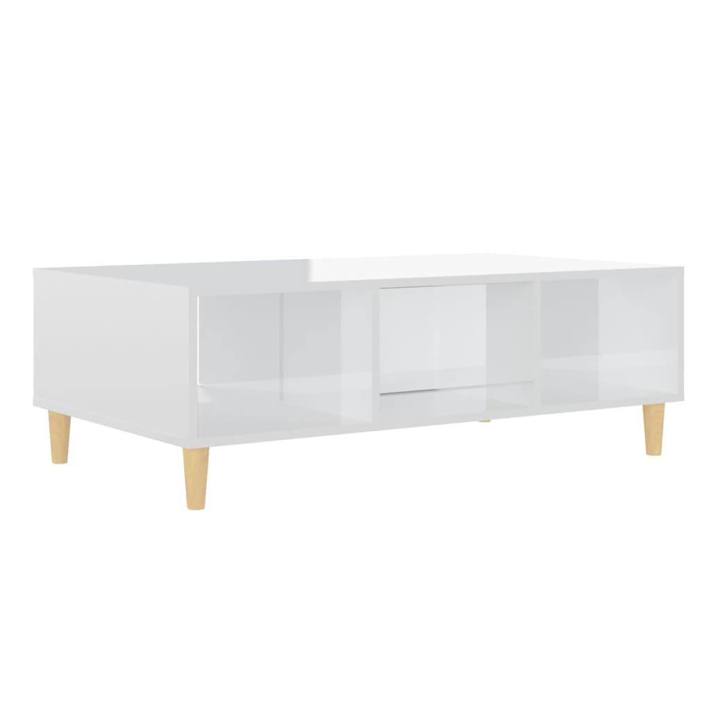 Table basse blanc brillant 103,5x60x35 cm bois d'ingénierie