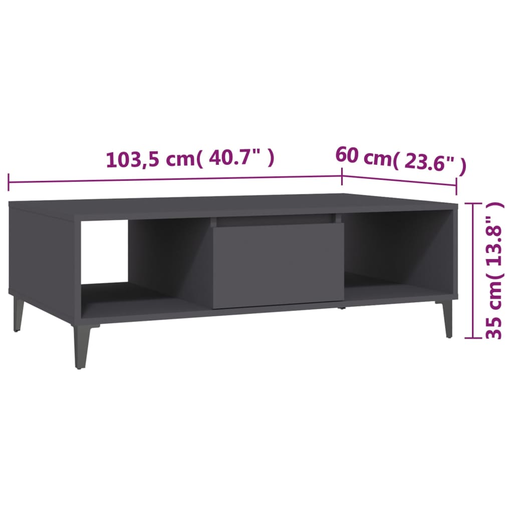 Grauer Couchtisch 103,5 x 60 x 35 cm, Holzwerkstoff